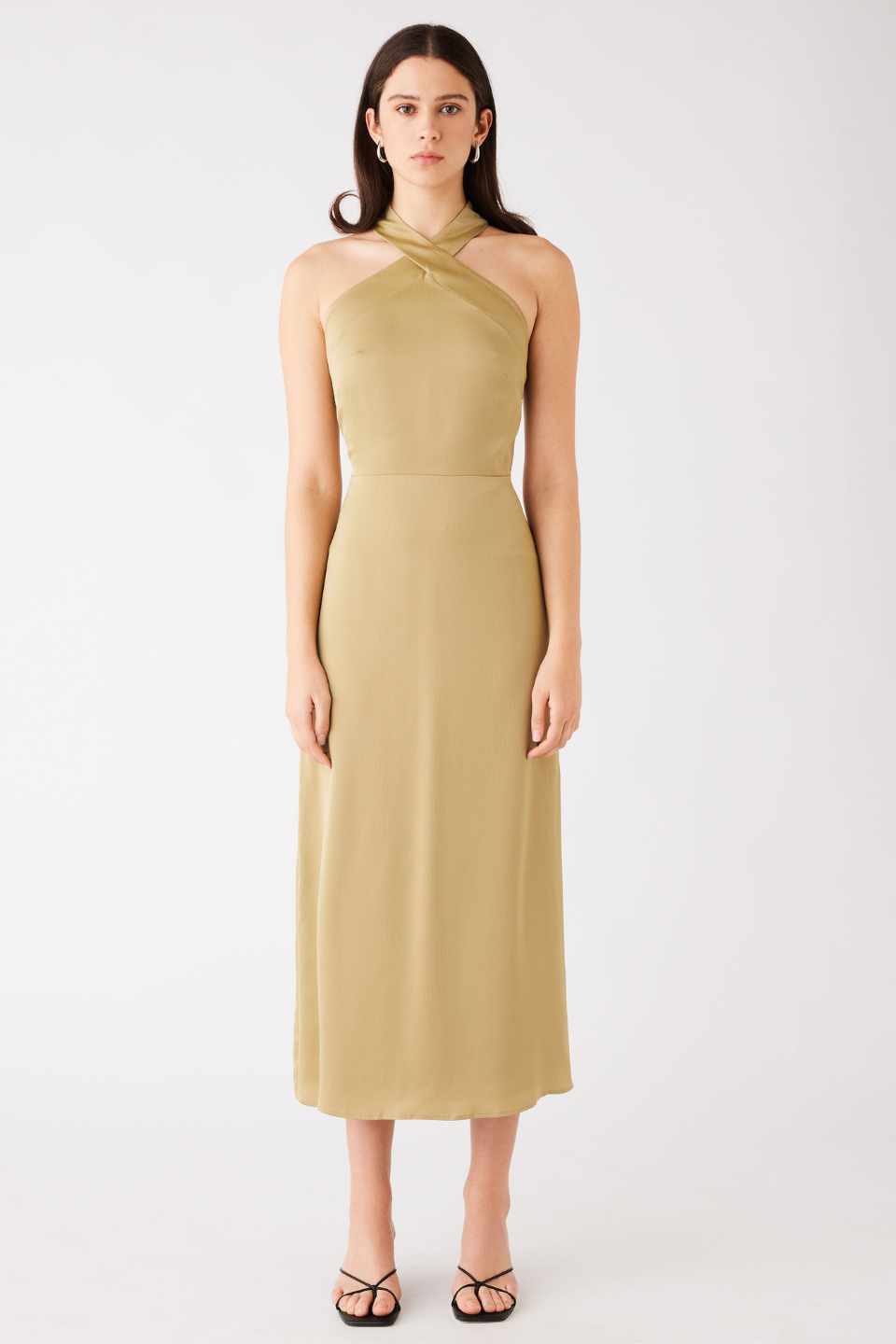 Sevilla Olive High Neck Sleeveless Midi Dress