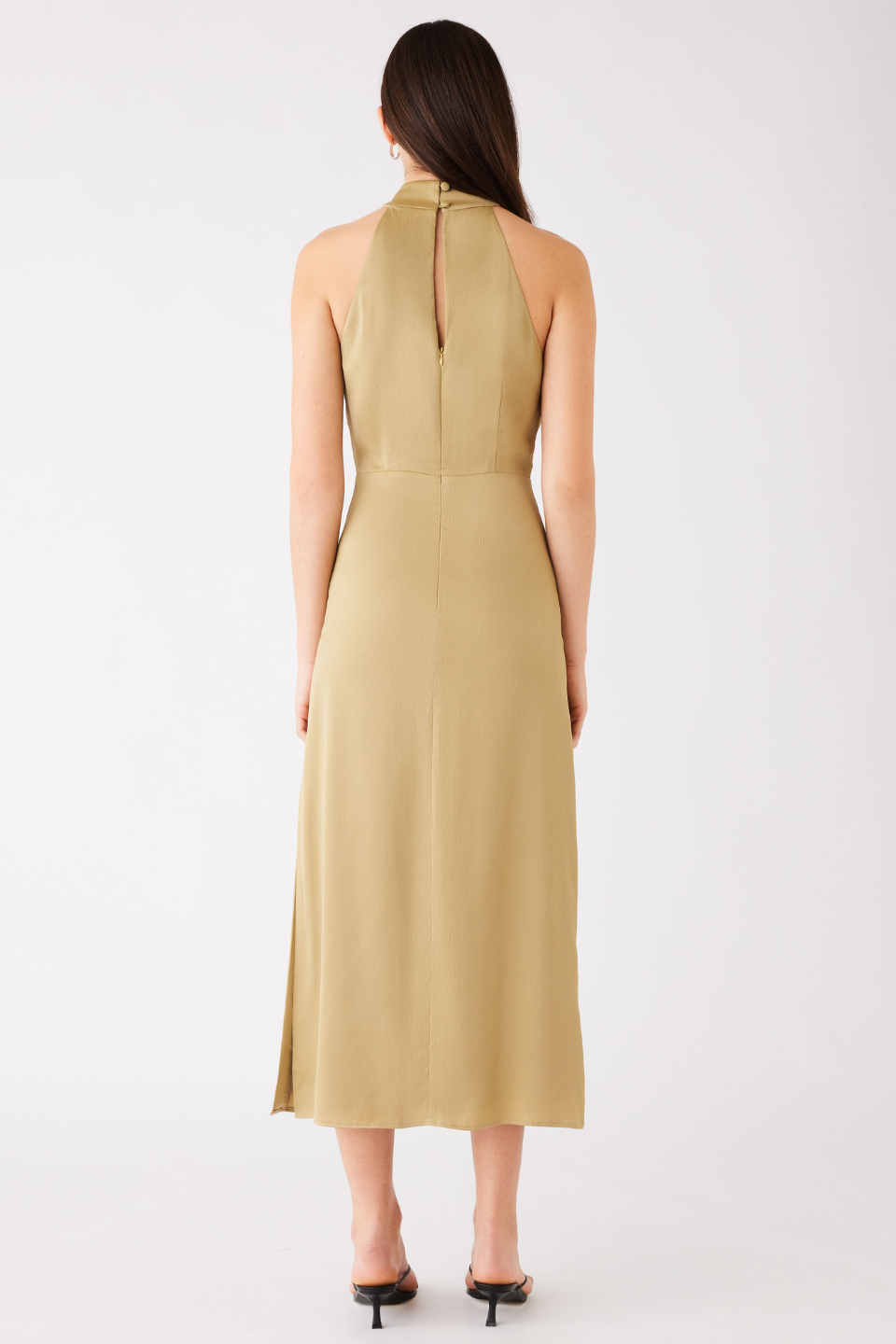 Sevilla Olive High Neck Sleeveless Midi Dress