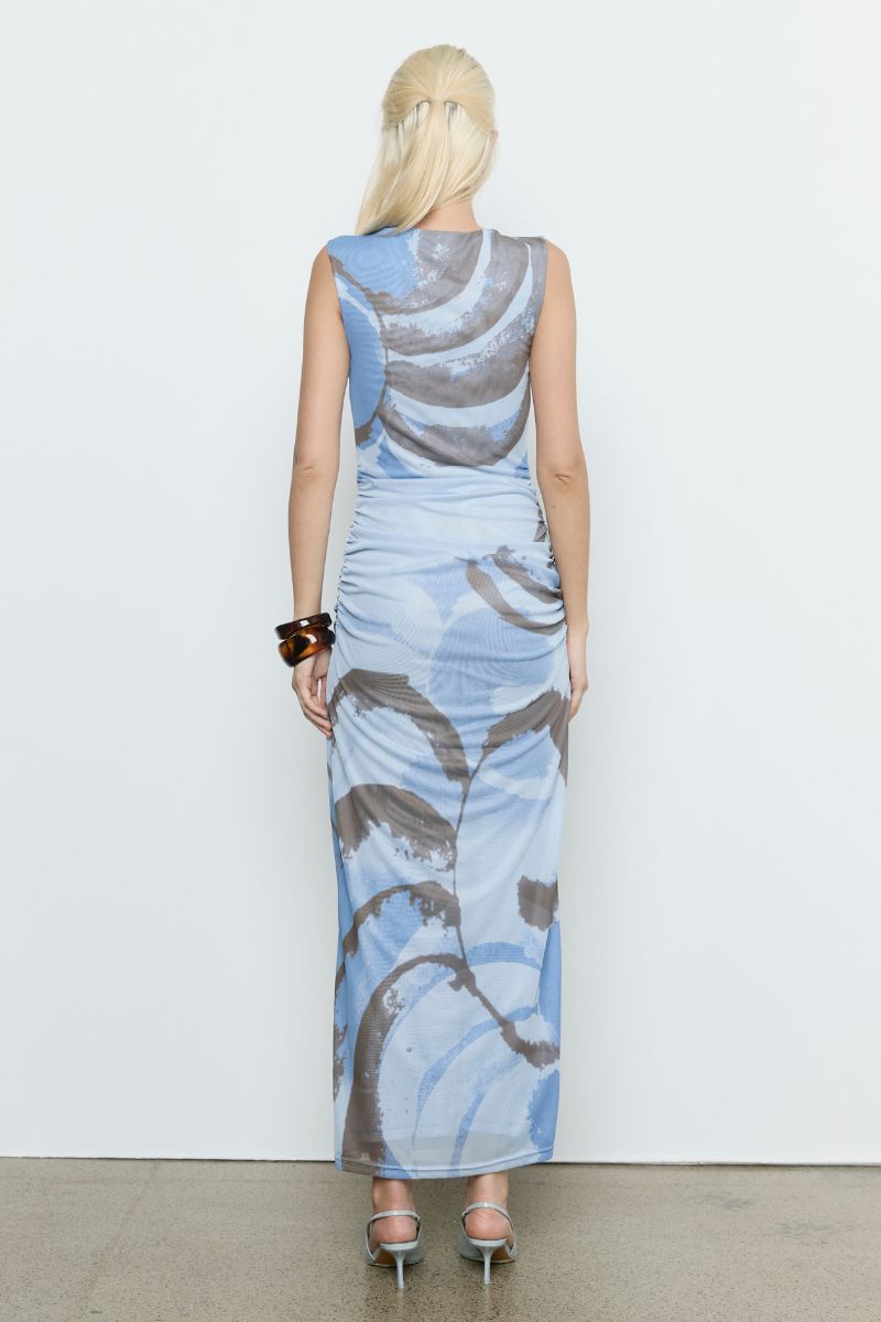 Whirl Slate Mesh Print Sleeveless Maxi Dress