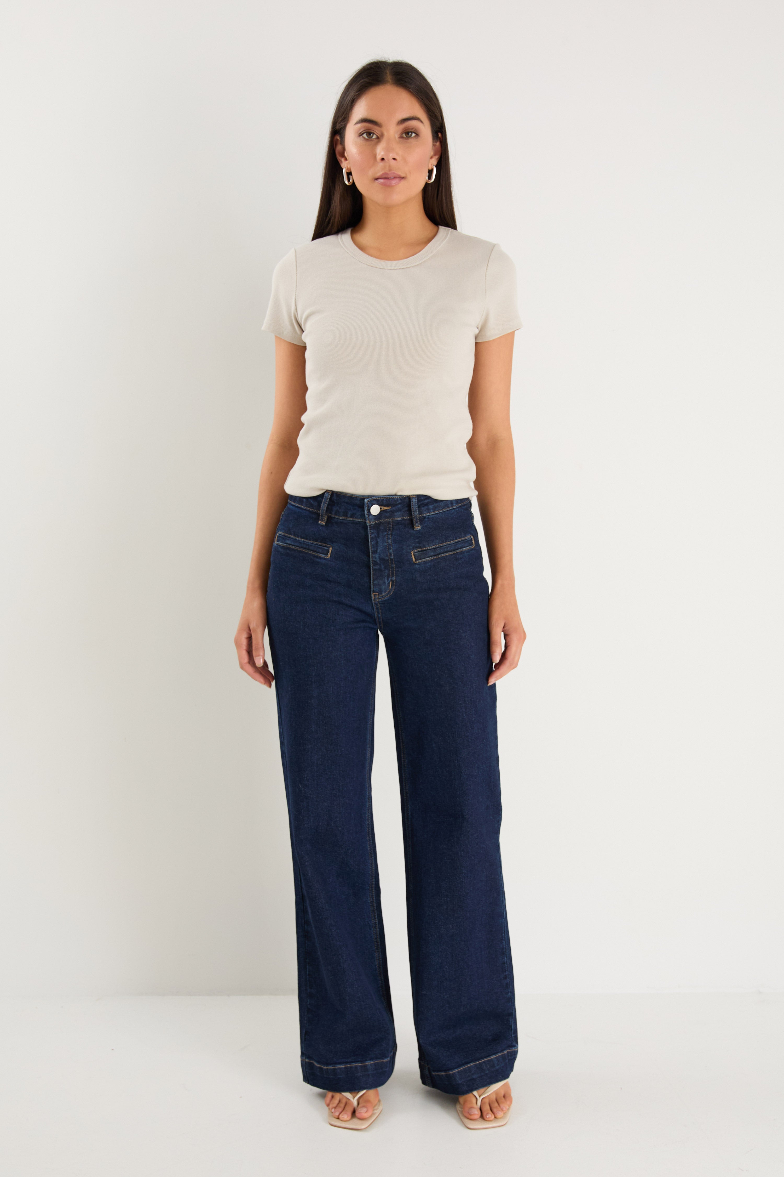 Concert Indigo Mid Rise Wide Leg Pocket Jean