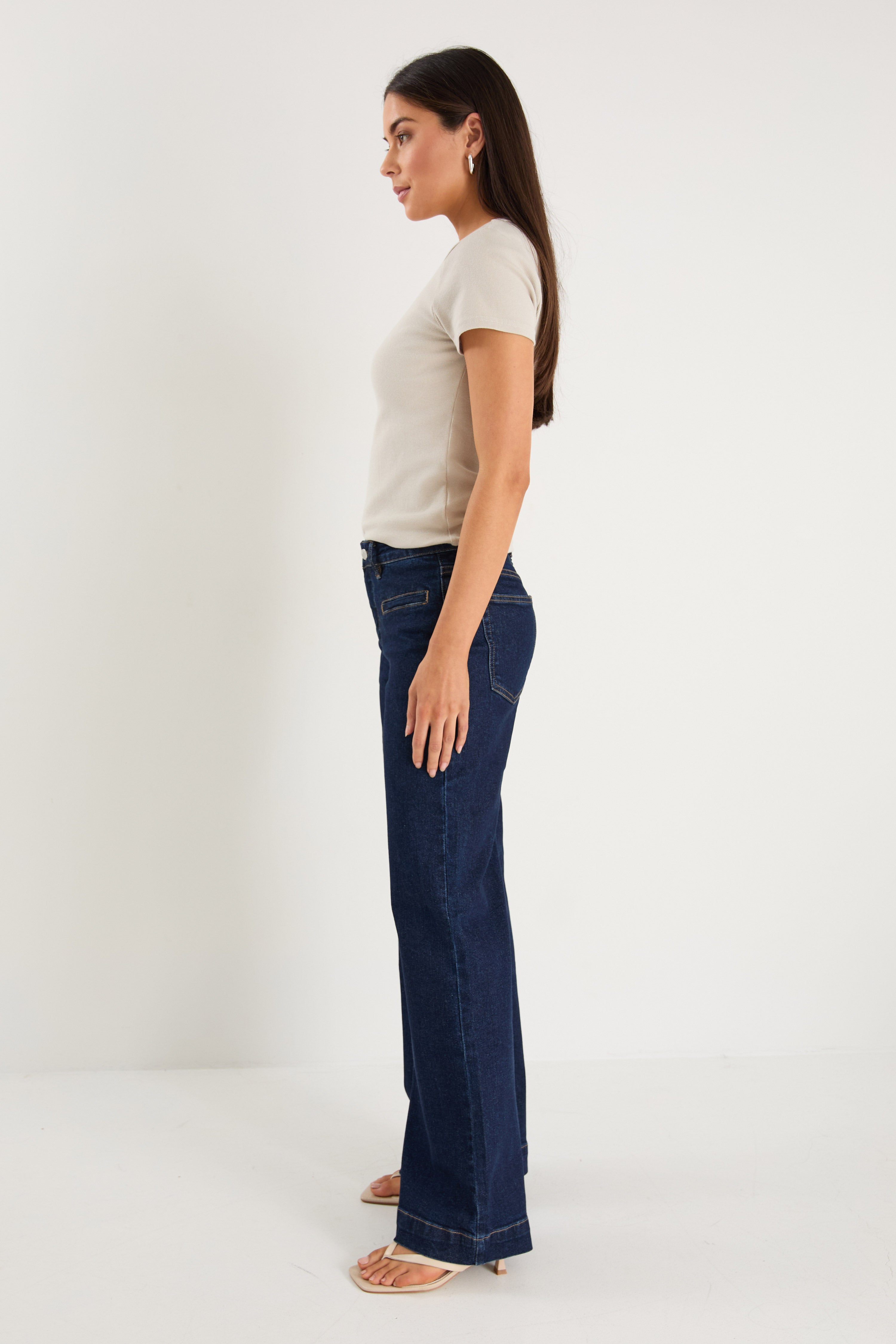 Concert Indigo Mid Rise Wide Leg Pocket Jean
