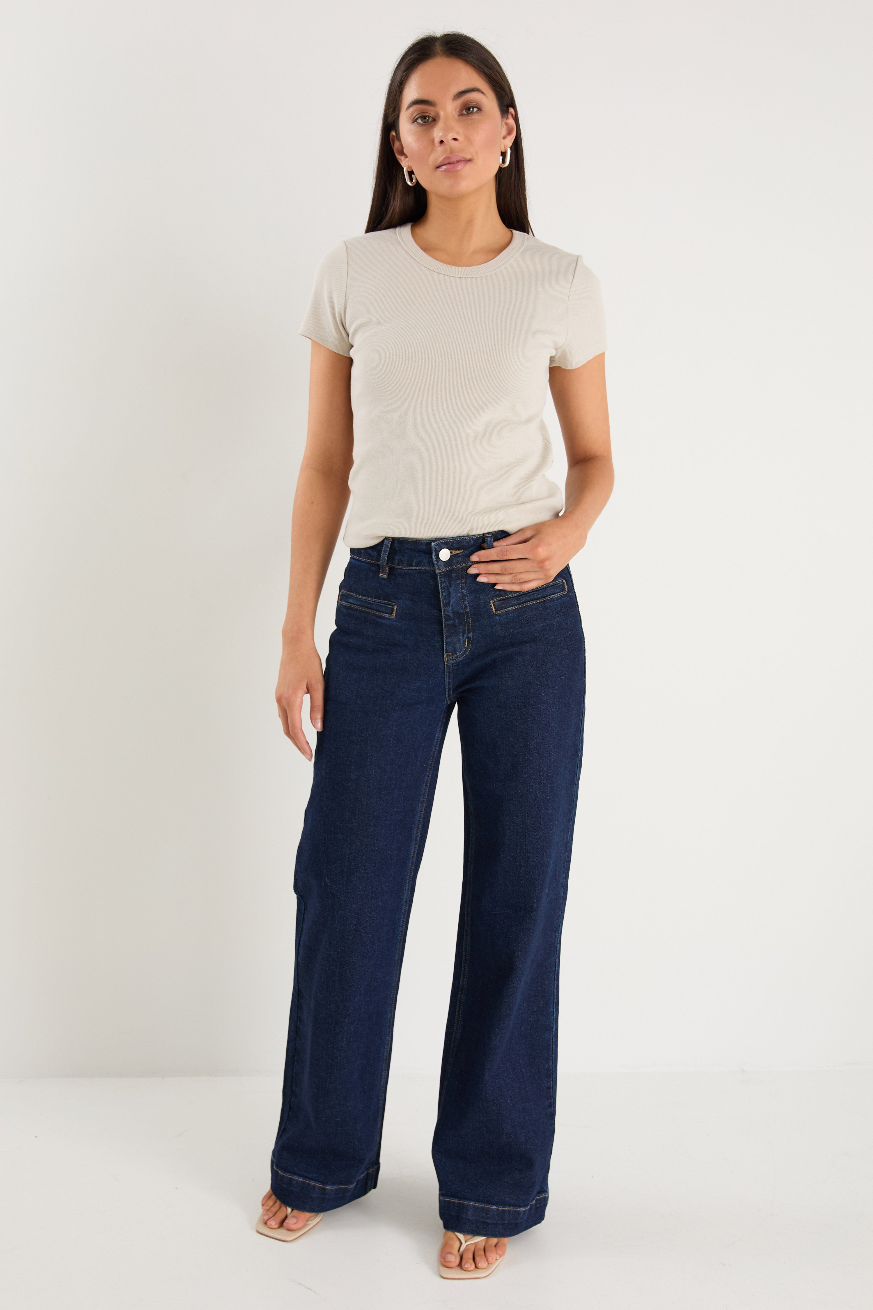 Concert Indigo Mid Rise Wide Leg Pocket Jean