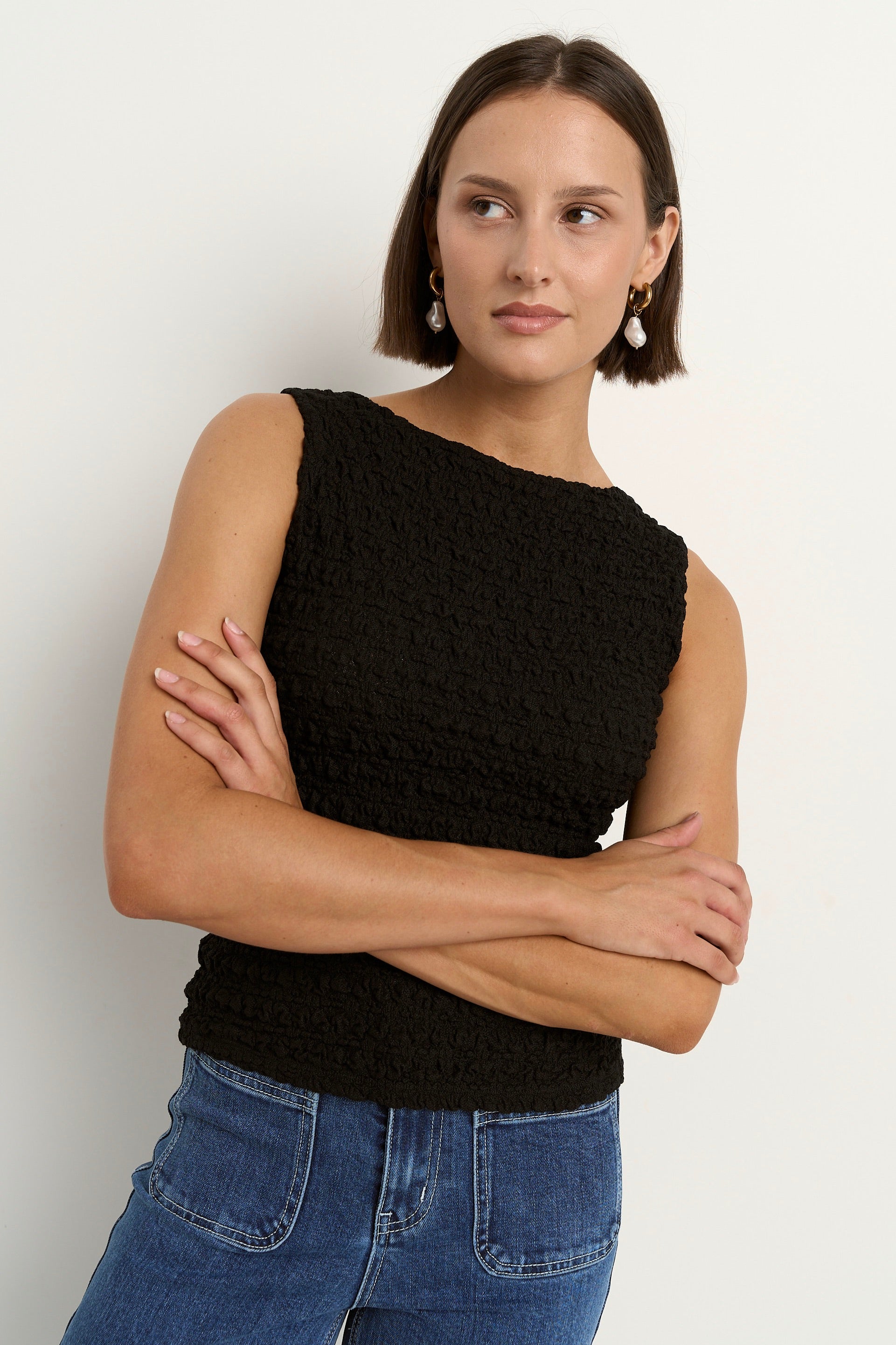 Untamed Black Lace Sleeveless Boatneck Top