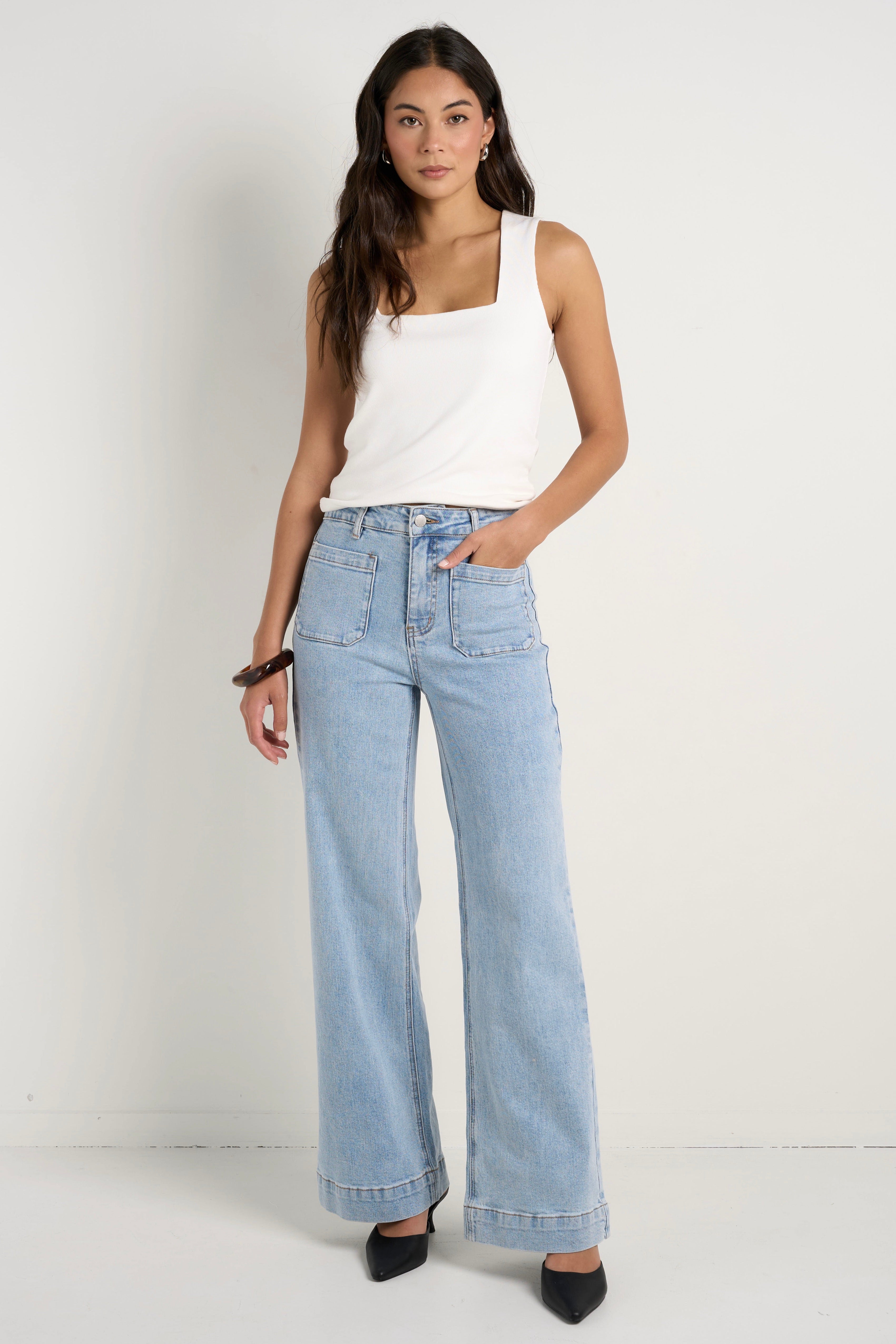 Zoey Light Blue High Rise Wide Leg Pocket Jean